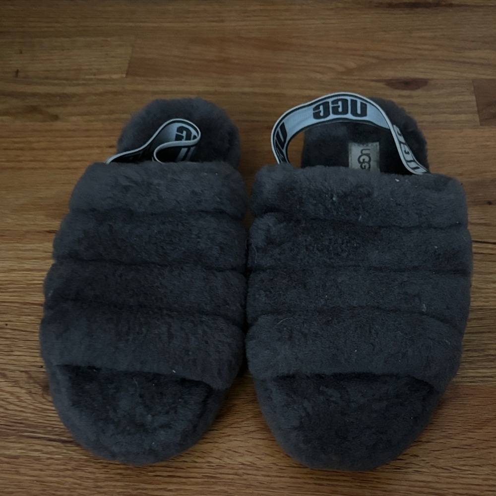 UGG Charcoal Fluffy Slides